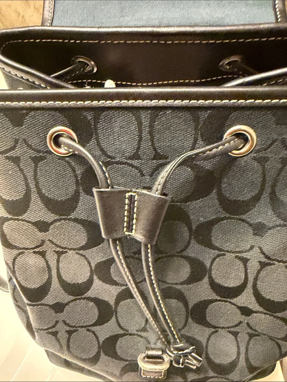 Coach Black Signature Monogram Backpack with Silver Hardware